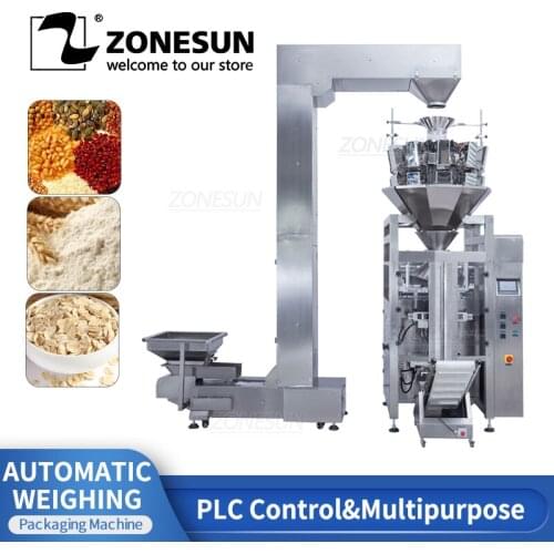 ZONESUN Automatic 10 Heads Rice Particles Tea Leaf Eletronic Component Powder grain Weighing Filling Sealing Machine