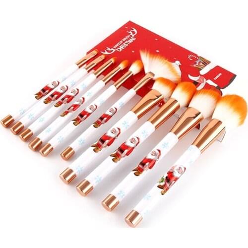 10Pcs Professional Christmas Makeup Brushes Set Foundation Powder Blushes Eyeshadow Cosmetic Brush Tools G99E