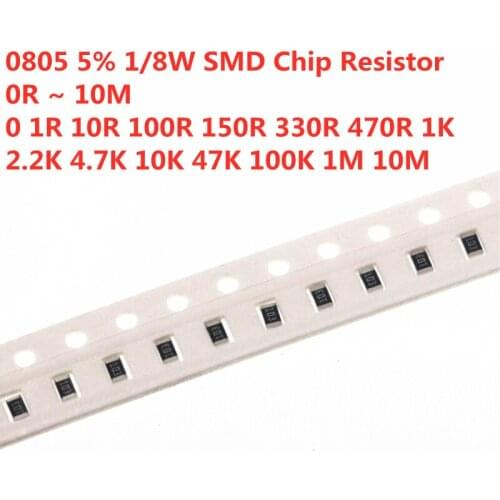 100pcs 0805 5% 1/8W SMD Chip Resistor 0R ~ 10M 1R 2.7R 30R 30ohm 47R 560 100 1K 2.2K 4.7K 10K 15K 30K 51K 100K 330K 1M 330 470