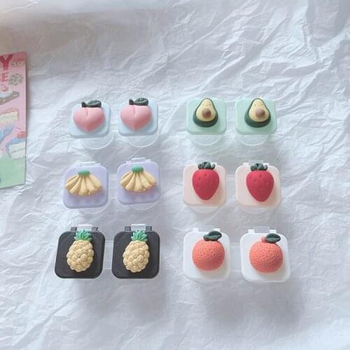 2021 Contact Lens Cases Box with Mirror Cute Girl Fruit Women Mini Lovely Eyes Contact Lenses Case Container Box Travel Kit Set