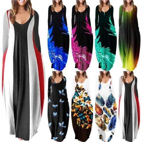 2021 fashion European and American autumn and winter new womens loose long-sleeved plus size digital printing dress
