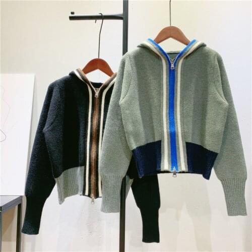 2021 Autumn Winter Cardigans Women Hooded Zip Women Sweater Women Casual Loose Female Sweet Cardigans Coat Knitwear