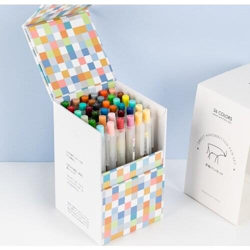 36pcs/Set Easy Writing Pens with Box Set Vintage Morandi Color Liner Marker Drawing 0.5mm Ball Pen Office School Supplies H6762