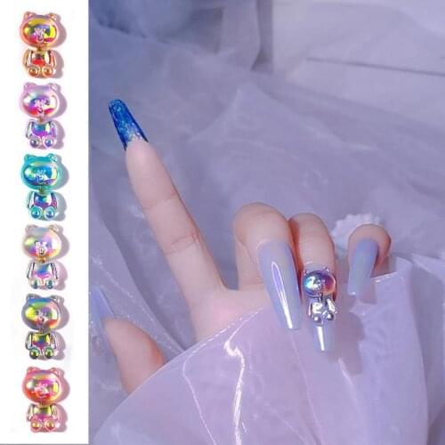 3D Cartoon Crystal Aurora Resin Little Bear AB Nail Art Rhinestones Decorations Charm Nail Polish Manicure Decals Accessories