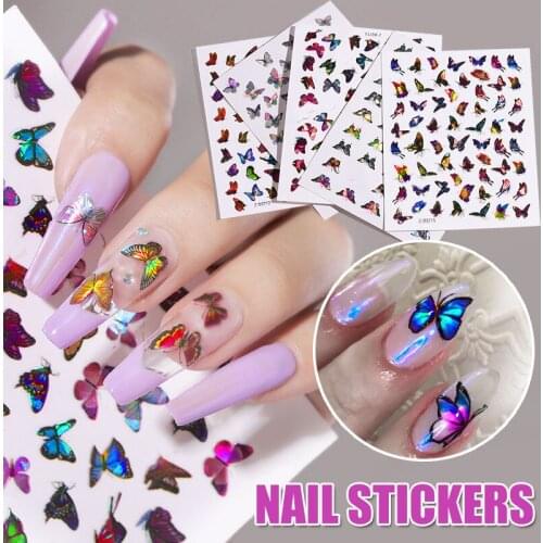 3D Butterfly Nail Art Stickers Adhesive Sliders Colorful Transfer Nail Decals Films Wraps Decorations Manicure SANA889