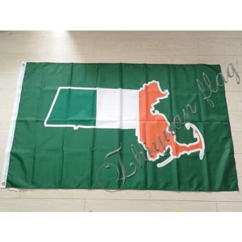 90x150cm custom Irish Flag with green background with American Massachusetts state map flag state