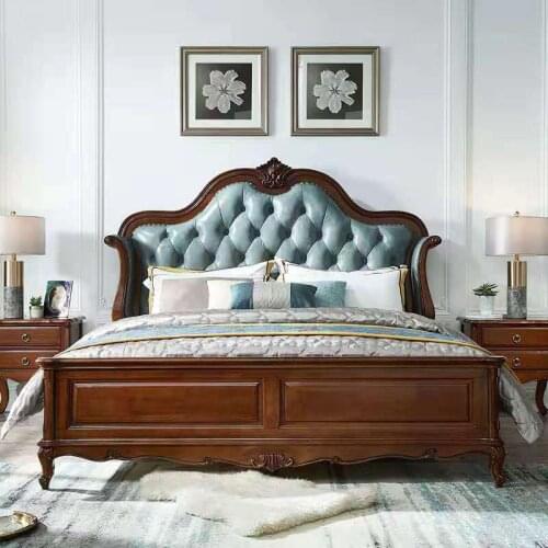American bed solid wood bed European style master bedroom 1.8m solid wood leather bed master bedroom 1.8m light luxury double