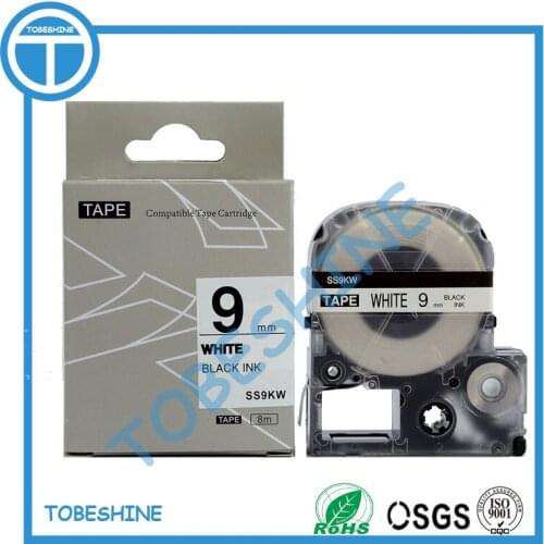 Free shipping 5PCS SS9KW 9mm Black on White label tape for LW-300 LW-400 printers