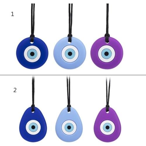 Baby Teether Silicone Blue Eyes Chew Necklace Autistic Baby Silicone Teether Autism Sensory Chewy Toys Autism ADHD Teething Care