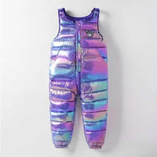 Childrens Colorful Down Overalls Winter Thickened Warmth Outer Wear For Boys And Girls Open Gear Jumpsuit 1-5 Years Old