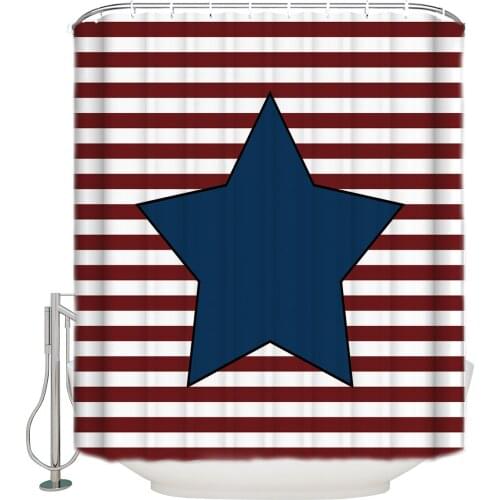 Red Stripe Background Geometric Five-Pointed Star Polyester Fabric Shower Curtain