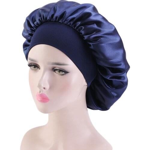 Bonnet Sleep Cap Satin Silk Nightcap Solid Color Printed Wide-brimmed Hairband Fashion Comfort Chemotherapy Hat Protect Hair Cap