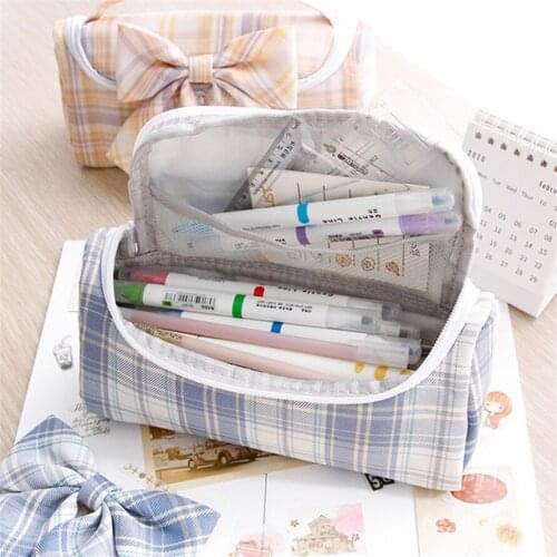 Pencil Cases School Pencilcase For Office Kawaii Bags Material Escolar High Trousse Scolaire Stationery Lattice Case Papelaria