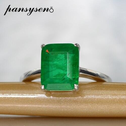 PANSYSEN Top Brand Fine Jewelry 3ct 8x10MM Emerald Ring for Women Silver 925 Jewelry Rings Anniversary Wholesale Gift Size 6-9