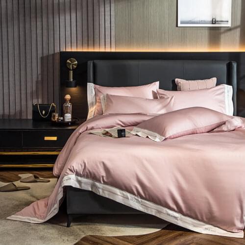 Premium Embroidery Bedding Set Luxury Egyptian Cotton Solid Color Soft Family Duvet Cover Bed Sheet Pillowcases Home Textile