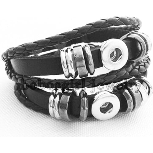 Leather 12mm snap button retro bracelet (fit 12mm snap) FG002