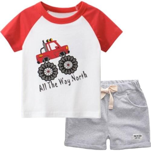 Summer Toddler Baby Boy Girl Clothes Set Cotton Cartoon Car Short Sleeve T-shirt+Shorts Suit Kid Children Clothing Tracksuit 2-7