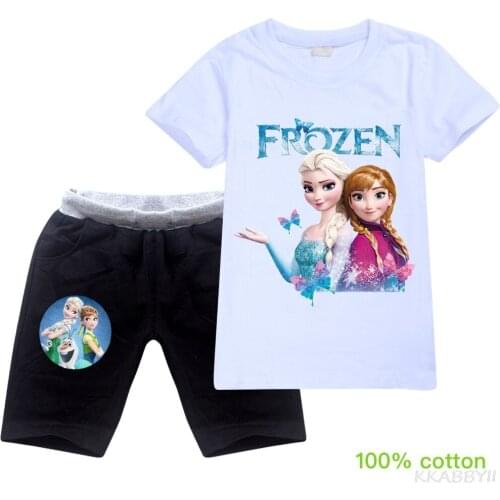 Disney Summer Frozen Boys And Girls Clothing Kids Top + Shorts Fashion Sportsuit
