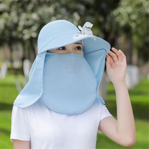 Summer Detachable Outdoor Anti-Sun Cap Neck Face Flap Wide Brim Hat With Fan Adjustable Wind Force