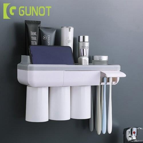 GUNOT Magnetic Adsorption Toothbrush Holder With Dust-proof Cover Toothpaste Toothbrush Storage Rack Bathroom Accessories Sets