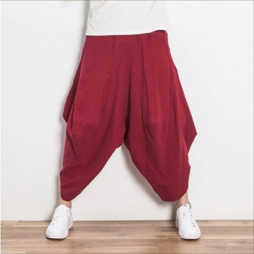 M-4xl Hot New Chinese Style Mens Clothing Spring And Summer Vintage Linen Pants Cotton Tide Casual Loose Trousers Plus Size