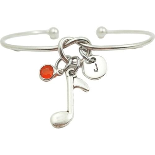 Music Notes Vintage Retro Initial Letter Monogram Birthstone Adjustable Bracelet Fashion Jewelry Women Gift Pendant