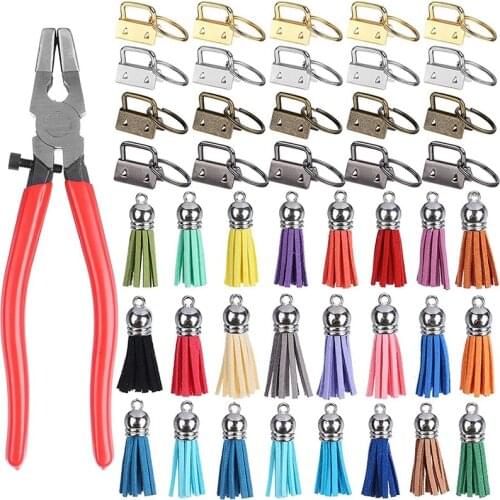 Key Fob Hardware Set, 20 Pcs Key Fob Hardware with Key Fob Pliers and Keychain Tassel for Wristlet Keychain Lanyard