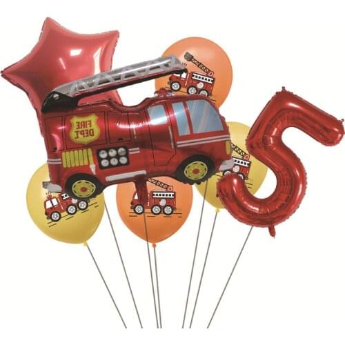 7pcs Fireman Sam Foil Number Balloons Set Birthday Party Deco Ball Boy Gift Fire Truck Holiday Gifts Baby Shower Party Supplies
