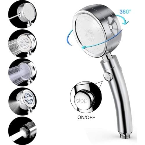 Handheld Shower Head High Pressure 5 Function Adjustable Bath Shower Jets with On/Off Pause Switch Removable Filter with Hose