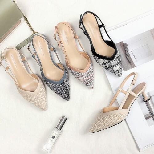 5CM 2020 spring new womens shoes high-heeled sandals womens fine heel satin front bag mixed with buckle Size 34-40