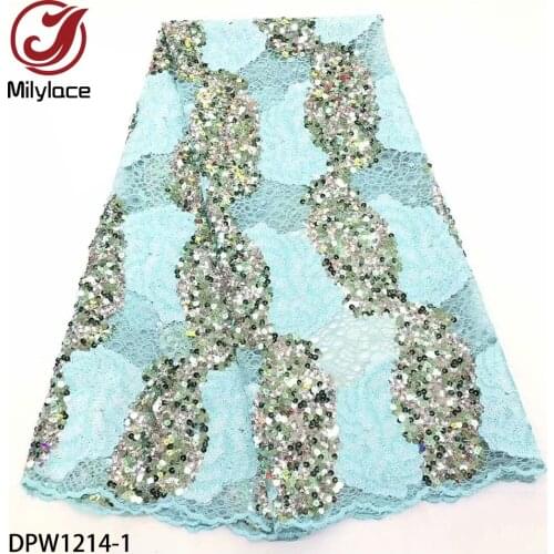 Latest African Nigerian Lace Fabric 5 Yards Multi-colorful Sequins Tulle Lace Fabric Fashion Net Lace for Dresses DPW1214