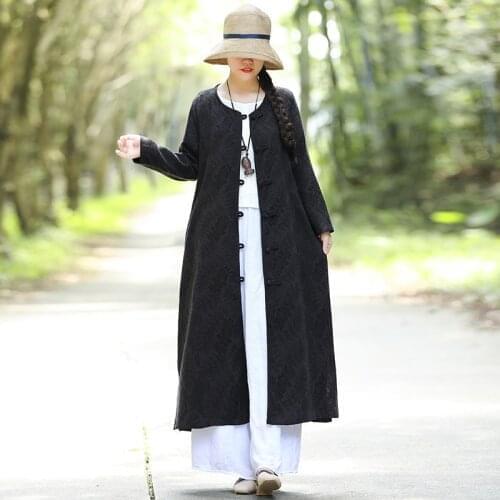 2021 New Elegent Fashion Traditional Chinese Clothing Women Long Robes Ethnic Style Loose Jacquard Coat Dress Qipao Modern 12370