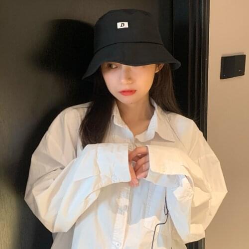 Womens Letter D Embroidery Bucket Hats Harajuku Spring Autumn Fashion Panama Caps Sun Fishing Black Cotton Fishermans Hat