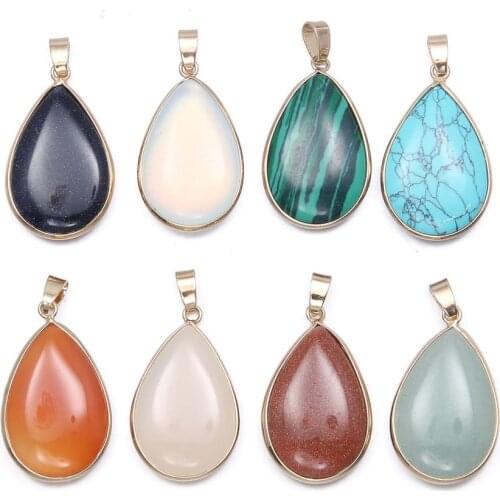 Natural Stone Pendant Charm Jewelry WaterDrop Agates/ Rose Quartzd Pendant Making for jewelry Necklace 26x20mm