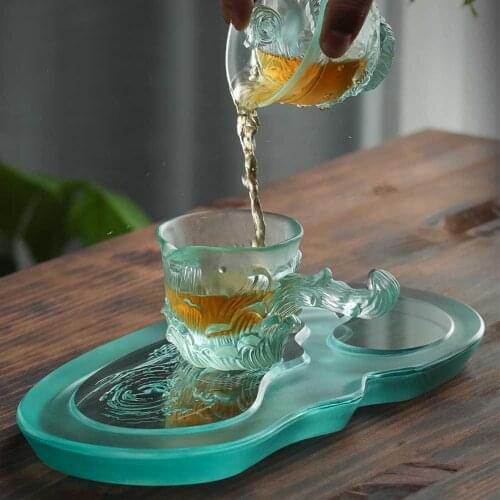 Japanese Style Half Transparent Natural Glaze Teapot Tray Teacup Coaster Pad Kung Fu Tea Plate Tea Culture Table Decoration