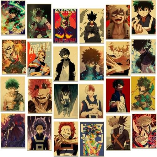 Janpnese Anime My Hero Academia Poster Set Kraft Paper Cafe Bar Retro Poster Decorative Painting Art Wall Stickers Home Decor