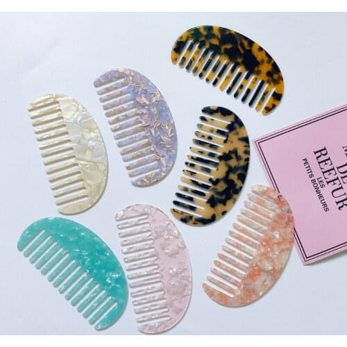 French Style Wide Tooth Pocket Hair Comb Marble Leopard Pattern Acetate Anti-Static Detangling Hairbrush Hairdressing Styling