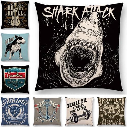 Retro Rock Punk Free Power Sport Shark Guitar Anchor Eagle Sailing Motorcycle Surfing Wings Good Cushion Cover Sofa Pillow Case
