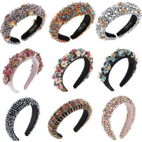 Luxury Rhinestone Headband Crystal Padded Baroque Hairband Wide Glitter Crystal Beaded Headbands for Women Girls
