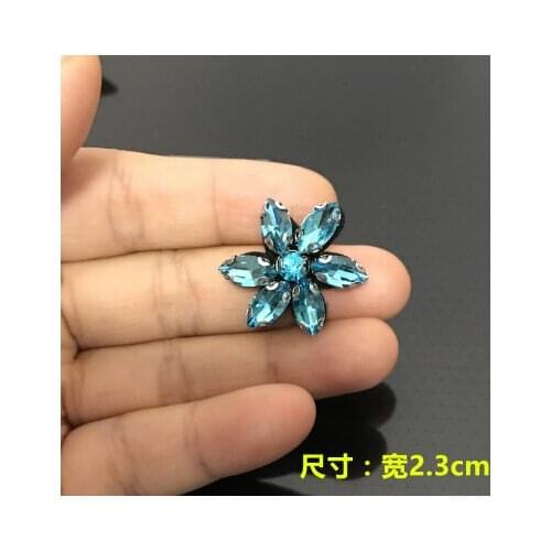 Blue flower rhinestone beaded patches sew on embroidery patch applique toppe patches for clothing parches para la ropa
