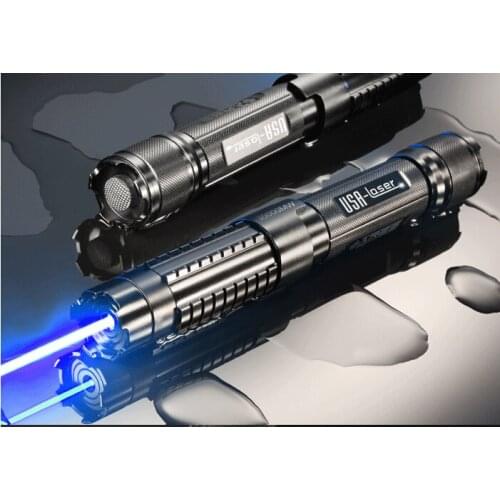 Strong Power Military Blue laser pointers 5000000m 500w 450nm Flashlight Burning match/Dry wood/candle/black/cigarettes+5 caps