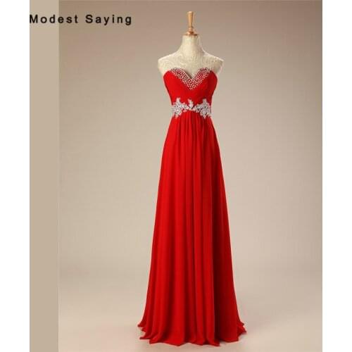 Sexy Red A-Line Beaded Lace Pleated Chiffon Evening Dresses 2017 Formal Women Engagement Party Prom Gownsvestido longo de festa