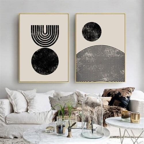 Modern Poster Abstract Geometric Wall Art Canvas Painting Black And Beige Print Scandinavian Pictures Living Room Home Decor