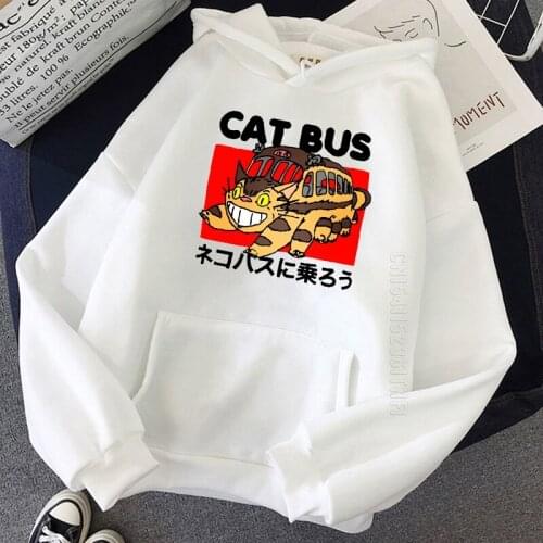 Anime Totoro Cat Bus Print Men And Women Hoodies Student Daily Casual Basic Long Sleeve Daily Casual Hooded Tops Pullover