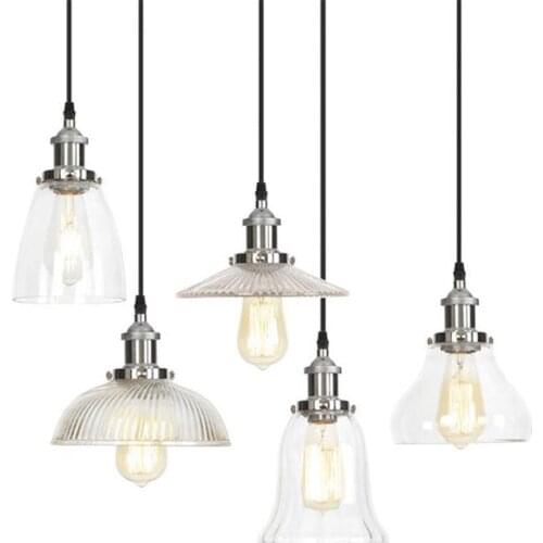 Vintage Chrome Pendant Light,Industrial Style Glass Lampshade Hanging Fixture Lighting with Adjustable Cord Length