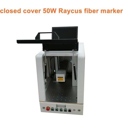 Raycus 50W Fiber Laser Marking Machine closed cover with rotary axis for rings bracelet silver gold deep enrgave