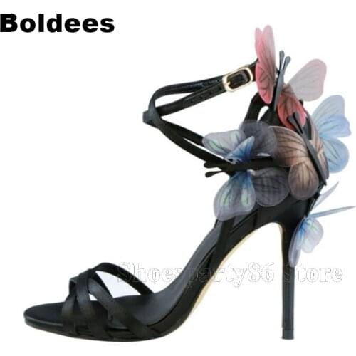 Top Quality Satin Leather Platform Thin High Heel Butterfly Winter Ankle Wrap Straps Summer Sandals Women