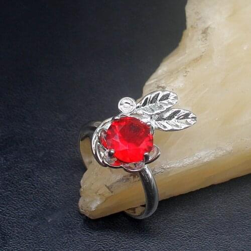 Gemstonefactory Jewelry Big Promotion Single Unique 925 Silver Gentle Shiny Red Garnet Women Men Gifts Band Rings 9# 20213172