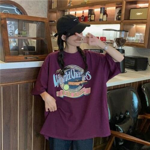 New Fashion Women Tshirt Letters Print Short Sleeve Round Neck Cotton Spandex Women T-shirt Casual Loose T shirt Femme