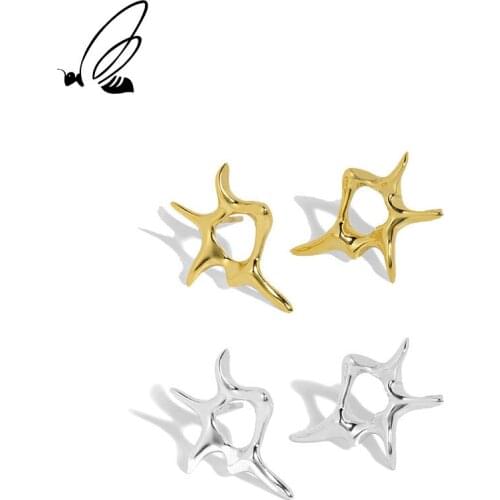SSTEEL Sterling Silver 925 Korean Stud Earrings For Womens Gold Earings Niche Design Irregular Minimalist Fine Jewellery